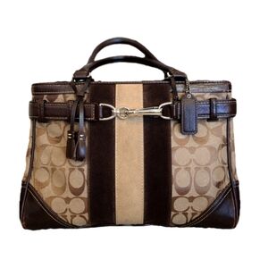 Coach Hampton Signature Demi Khaki Striped Satchel, Style 8k14 Vintage